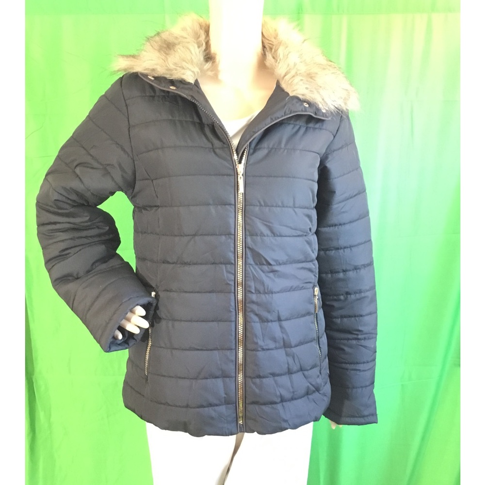 Utyful Long Sleeve Lightweight Faux Fur Lapel Zip Jacket Quilted